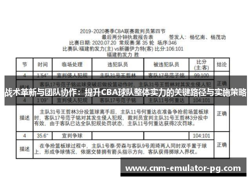 战术革新与团队协作：提升CBA球队整体实力的关键路径与实施策略
