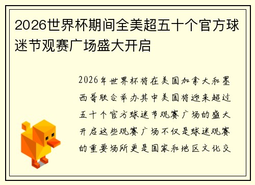 2026世界杯期间全美超五十个官方球迷节观赛广场盛大开启 2026世界杯期间全美超五十个官方球迷节观赛广场盛大开启
